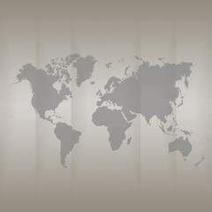 gray World map isolated on brown background