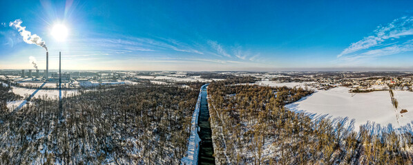 rzeka Olza, granica Polsko - Czeska w zimie z lotu ptaka © Franciszek
