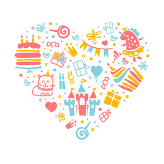 Holiday Party for Kids Seamless Pattern of Heart Shape, Birthday Party Decoration Poster, Festive Background, Invitation Card Design Template Vector Illustration