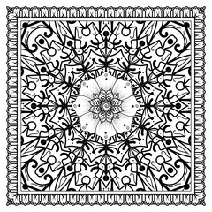 Outline square floral pattern in mehndi style for henna, mehndi, tattoo, decoration. decorative ornament in ethnic oriental style. doodle ornament. outline hand draw illustration. coloring book page.