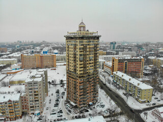 Aerial view of a high-rise building in winter (Kirov, Russia)