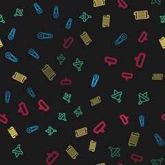 Set line Timing belt kit, Funnel and oil drop, Car radiator cooling system and mirror on seamless pattern. Vector.