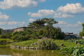 Fototapeta na wymiar South Korea, attractions, architecture and parks of Suwon City