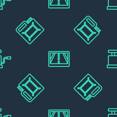 Set line Gps device with map, Canister for motor oil and Car air pump on seamless pattern. Vector.