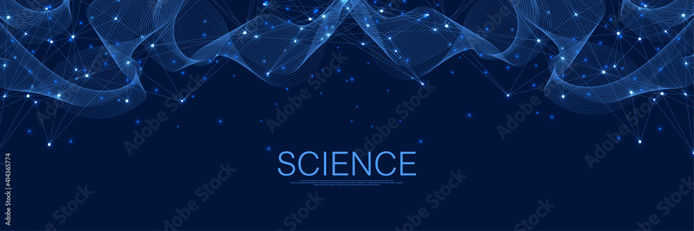 Poster Abstract digital network connections blue background. Artificial intelligence and engineering technology concept. Global network Big Data, Lines plexus, minimal array. Vector illustration.