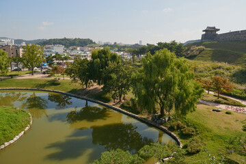 Fototapeta na wymiar South Korea, attractions, architecture and parks of Suwon City