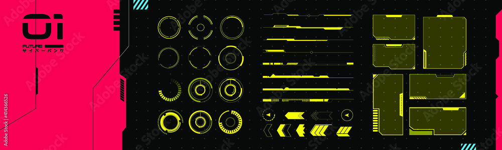 Fototapete collection of vr elements. set of interface objects in cyberpunk style. futuristic design for your a
