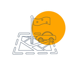 Car location, GPS, car tracking, car parking zone, map, compass, pointer, car garage, automobile, home parking location, parking location icon with vector illustration, and flat style.