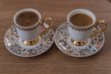 Turkish coffee, served in a traditional cup.