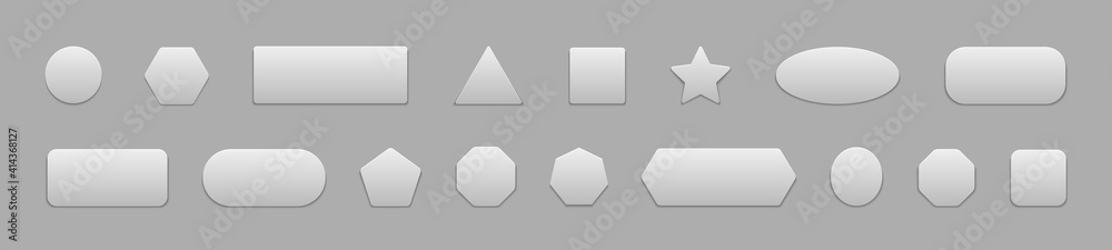 Poster button square. white 3d badge for web. round, rectangle sticker for app. blank shape with shadow for
