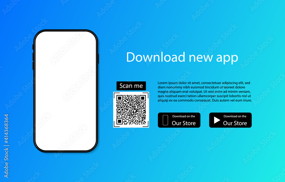 Poster download app to phone from store. qr code for download of application. advertising of smartphone app