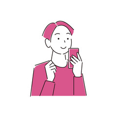 スマートフォンを操作している笑顔の男性 シンプル イラスト ベクター 