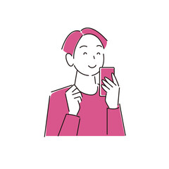 スマートフォンを操作している笑顔の男性 シンプル イラスト ベクター 