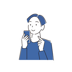 スマートフォンを操作している笑顔の男性 シンプル イラスト ベクター 