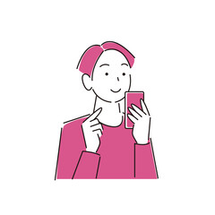 スマートフォンを操作している笑顔の男性 シンプル イラスト ベクター