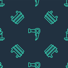 Set line Hair dryer, Sauna bucket and Aroma candle on seamless pattern. Vector.
