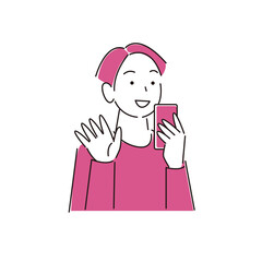 スマートフォンを操作している笑顔の男性 シンプル イラスト ベクター 