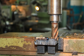 Metal processing on an old milling machine close-up
