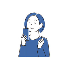 スマートフォンを操作している笑顔の女性 シンプル イラスト ベクター 