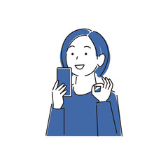 スマートフォンを操作している笑顔の女性 シンプル イラスト ベクター