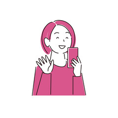 スマートフォンを操作している笑顔の女性 シンプル イラスト ベクター