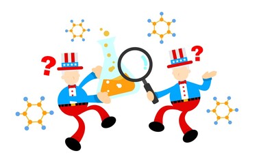 uncle sam america and experiment laboratory flask research science cartoon doodle flat design style vector illustration
