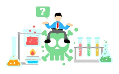 businessman worker hazardous skull alert danger toxic laboratory formula cartoon doodle flat design style vector illustration