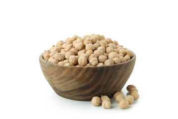Bowl with fresh chickpea isolated on white background