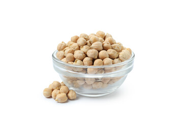 Bowl with fresh chickpea isolated on white background