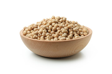 Bowl with fresh chickpea isolated on white background