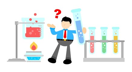 businessman worker and experiment laboratory flask research science cartoon doodle flat design style vector illustration