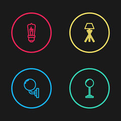 Set line Wall lamp or sconce, Floor, and Light bulb icon. Vector.
