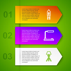 Set line Light emitting diode, Table lamp and Floor. Business infographic template. Vector.