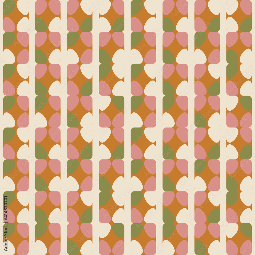 Poster Geometric seamless pattern. Vector background with simple shapes like semi cirles and squares in neutral muted pastel colors.