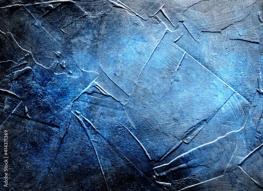 Aufkleber Background image of texture of plaster in blue and purple tones with light area and traces of processing.
