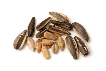Pile of Sunflower seeds isolated on a white background.