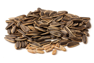 Pile of Sunflower seeds isolated on a white background, Peeled sunflower seeds.