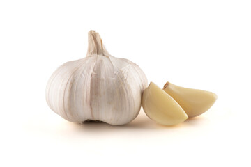 Garlic on a white background, garlic is a medicinal plant and is a kind of spice.