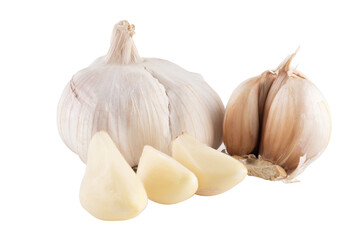 Garlic on a white background, garlic is a medicinal plant and is a kind of spice.