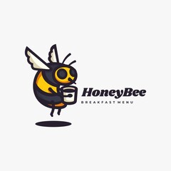 Vector Logo Illustration Honey Bee Simple Mascot Style.