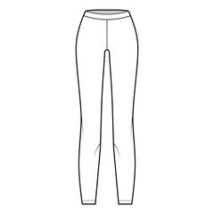 Leggings knit pants technical fashion illustration with low waist, rise, full length. Flat sport training, casual bottom trousers apparel template front, white color. Women men unisex CAD mockup