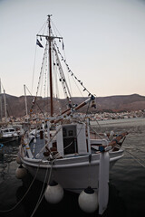 Traditional fishing boats at a Greek Island