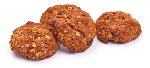 Homemade oat cookies, isolated on white background