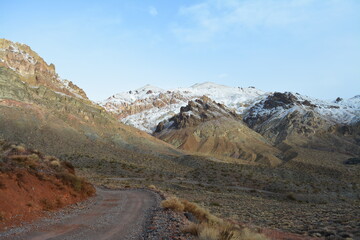 Titus Canyon road winding one way from Nevada to California in the Amargosa Mountains, Death Valley...