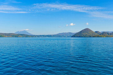 Scenery of Lake Toya and Mt. Yotei at Toyako onsen in Hokkaido, Japan.