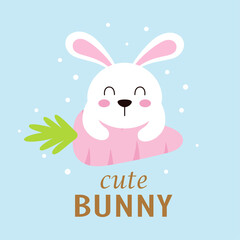 cartoon cute bunny on carrot, easter card