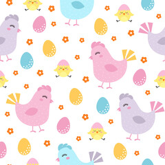 cute easter chicken seamless pattern, vector illustration
