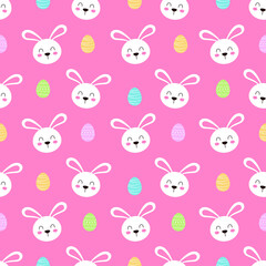seamless pattern with cute bunny face on pink