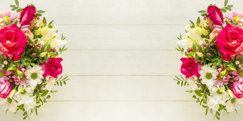 Spring banner with flowers arrangement. Copy space for design.