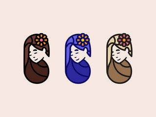 Three girls with a flower in their hair